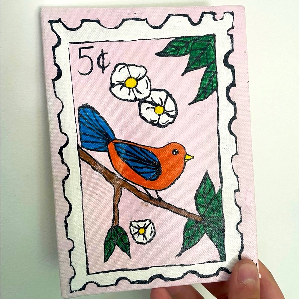 Bird stamp painting